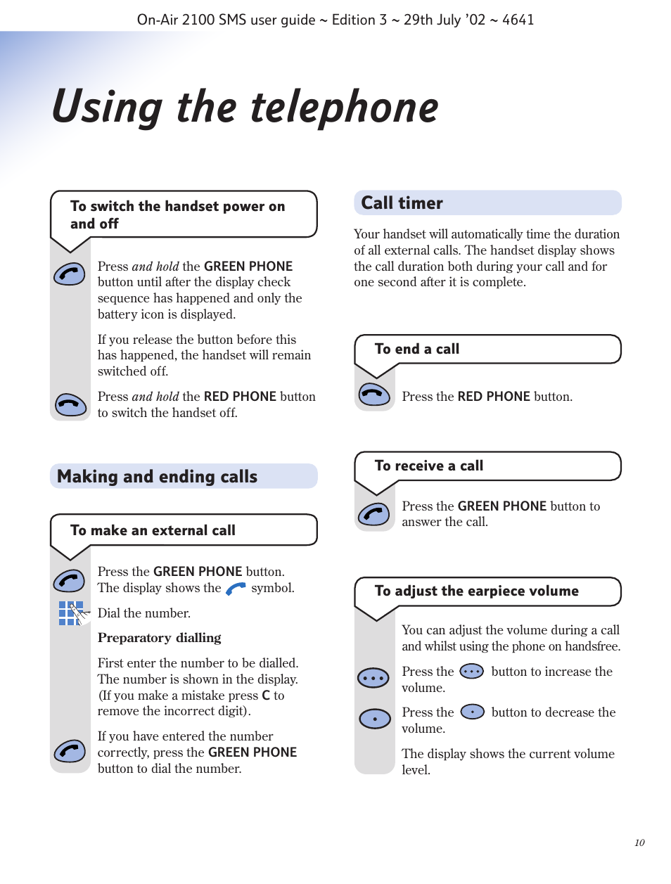 Using the telephone, Making and ending calls call timer | BT Relate SMS User Manual | Page 11 / 35