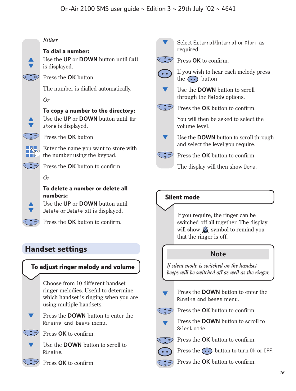 Handset settings, Silent mode | BT Relate SMS User Manual | Page 17 / 35