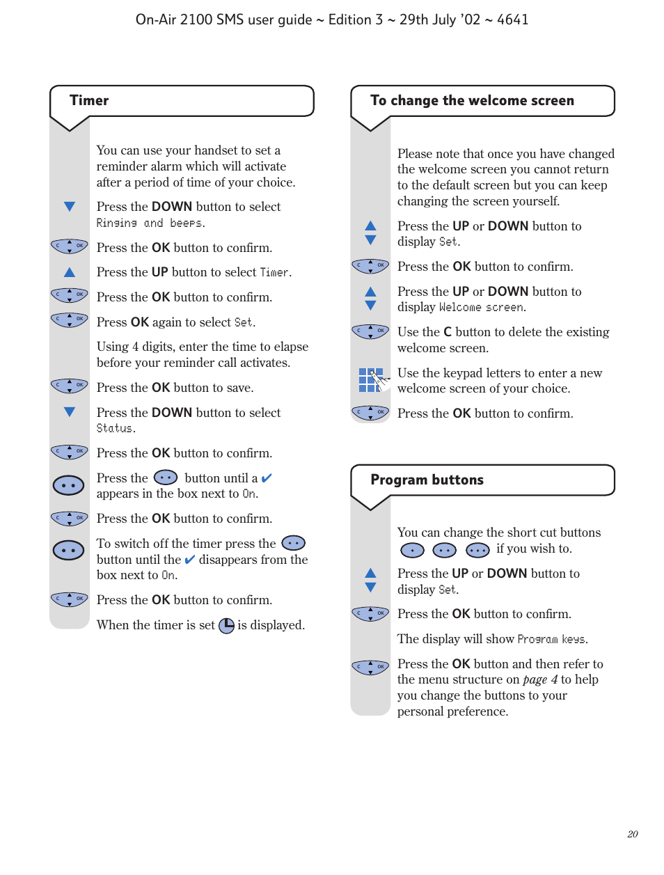 Timer, Program buttons | BT Relate SMS User Manual | Page 21 / 35