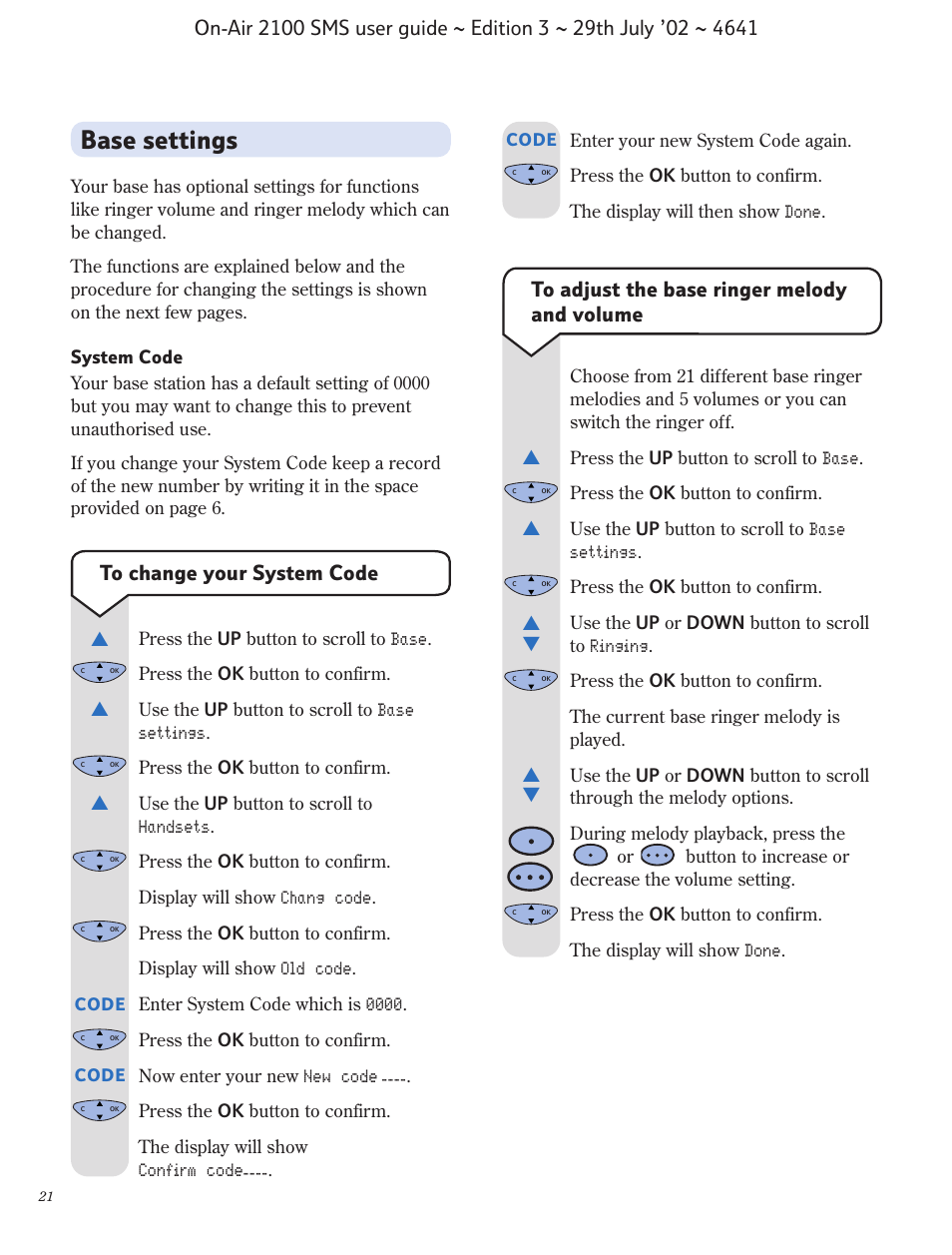 Base settings | BT Relate SMS User Manual | Page 22 / 35