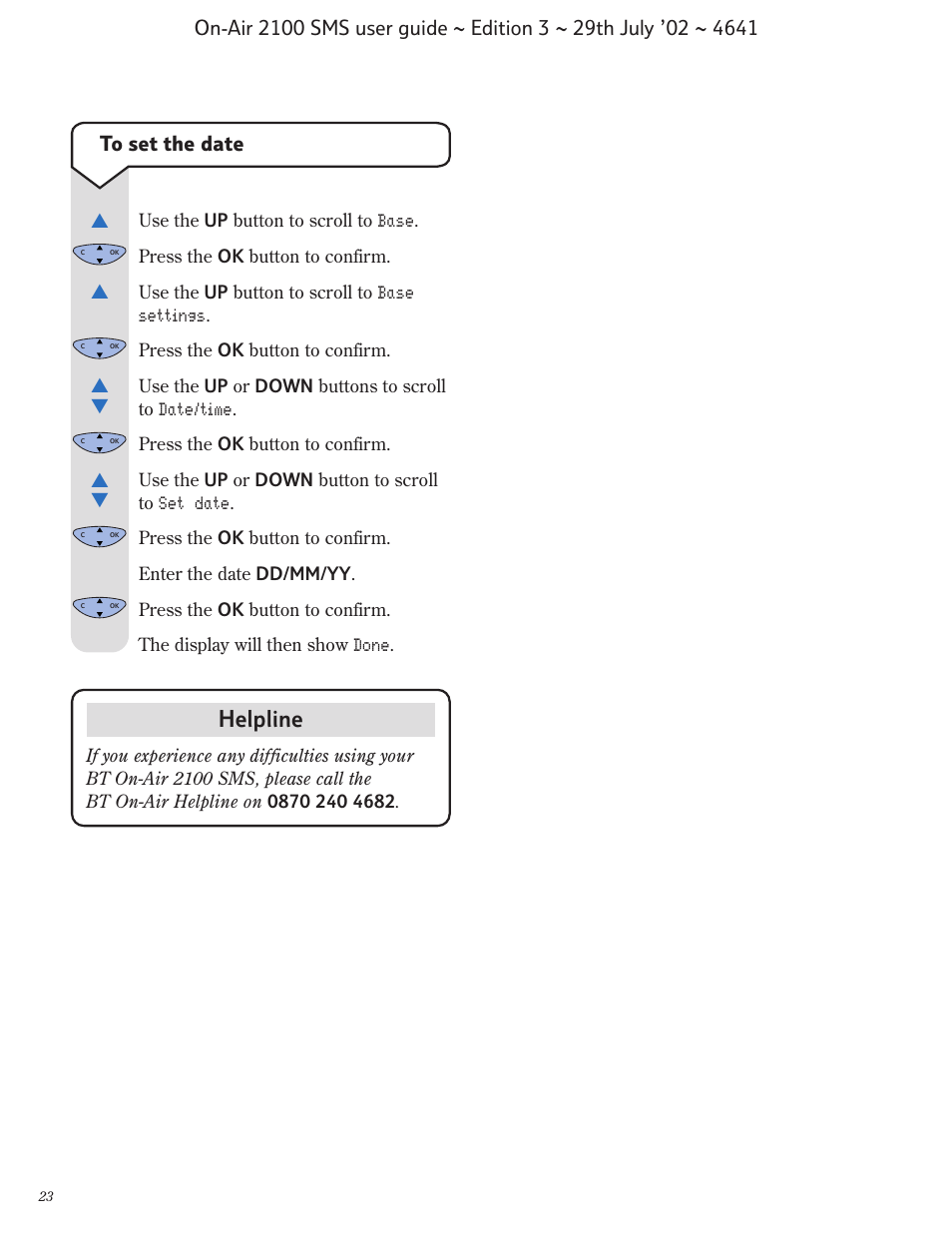 Helpline | BT Relate SMS User Manual | Page 24 / 35