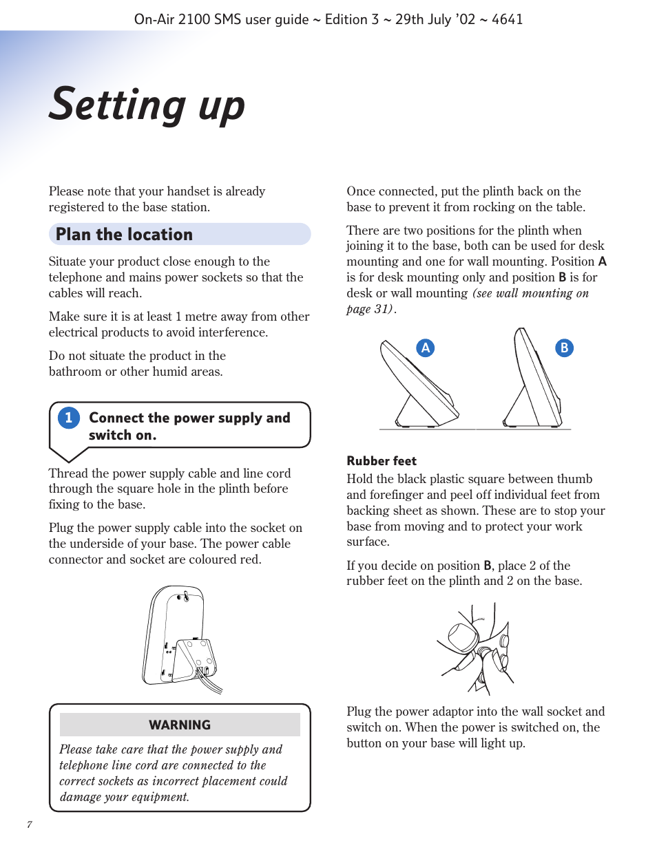 Setting up, Plan the location | BT Relate SMS User Manual | Page 8 / 35