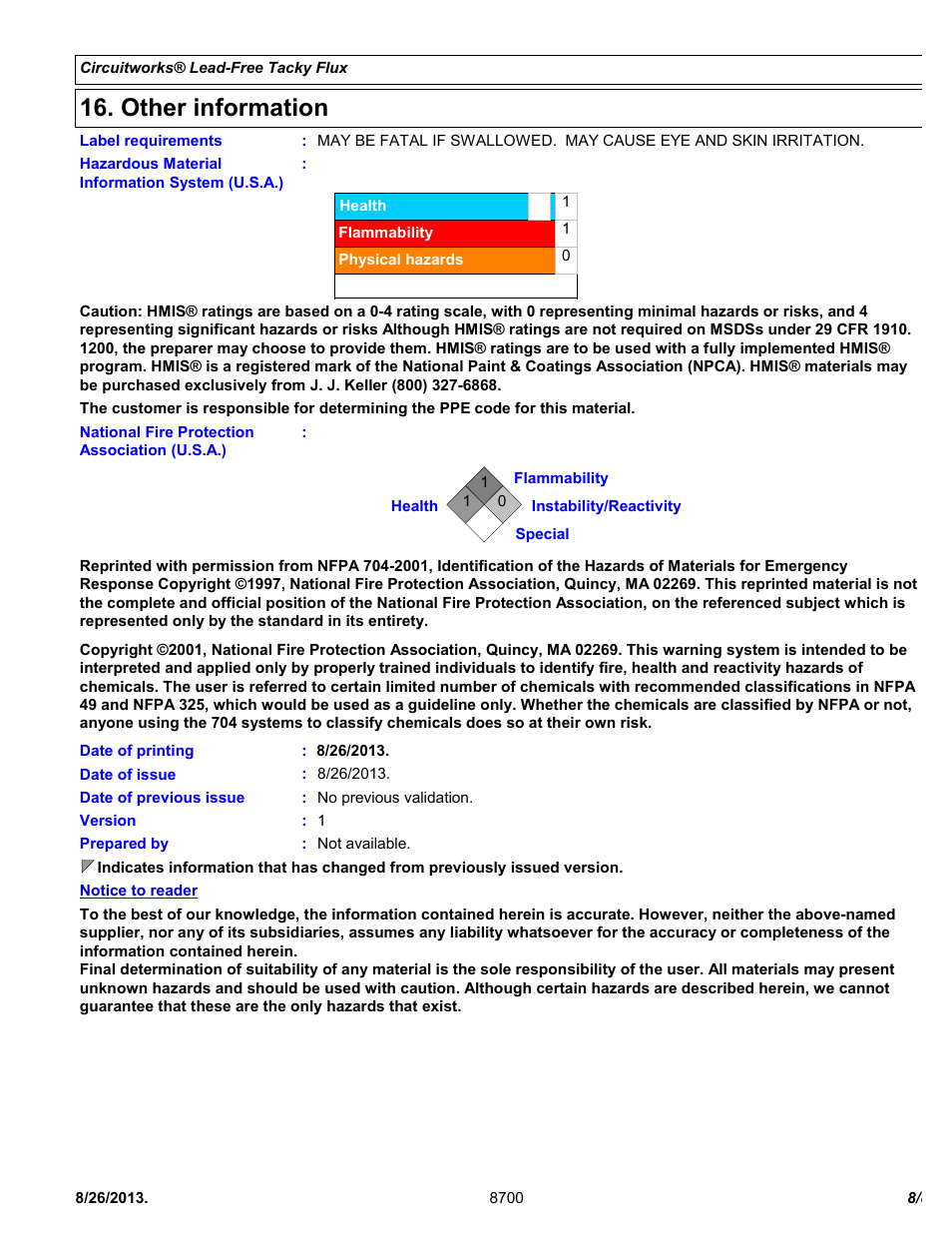Other information | Chemtronics CircuitWorks® Lead-Free Tacky Flux CW8700 User Manual | Page 8 / 8