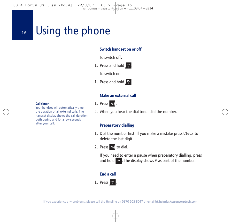 Using the phone | BT Domus User Manual | Page 16 / 72