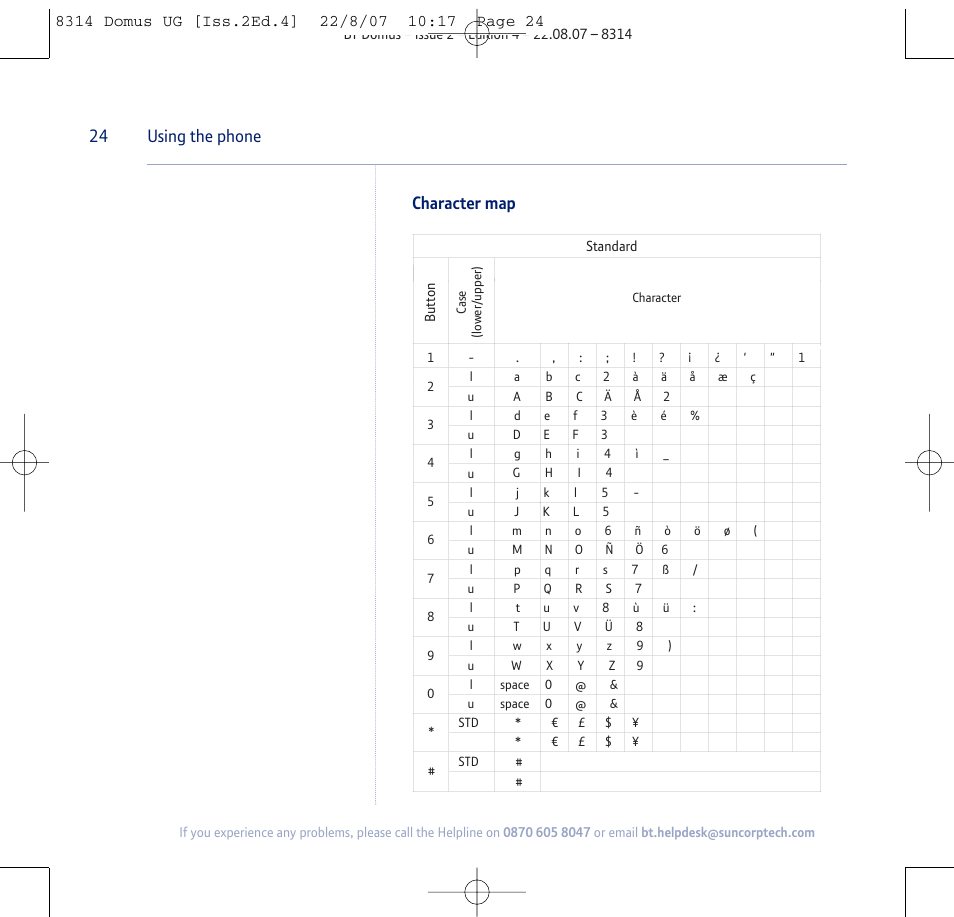 Character map 24 using the phone | BT Domus User Manual | Page 24 / 72