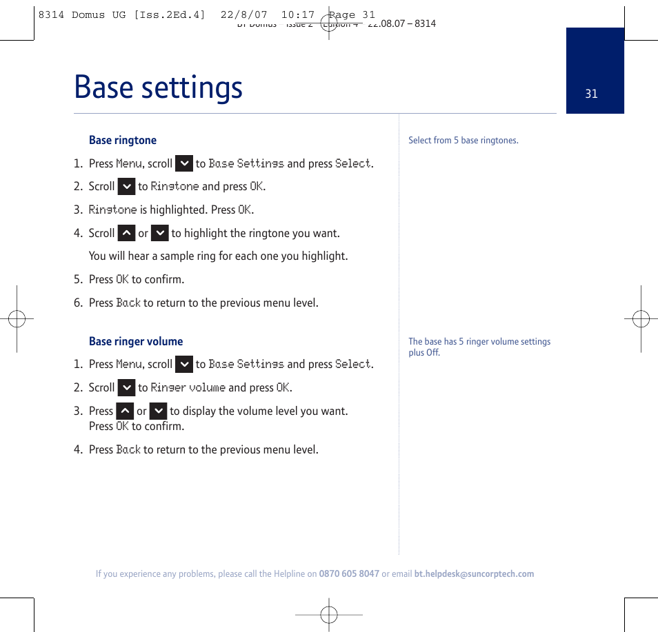 Base settings | BT Domus User Manual | Page 31 / 72