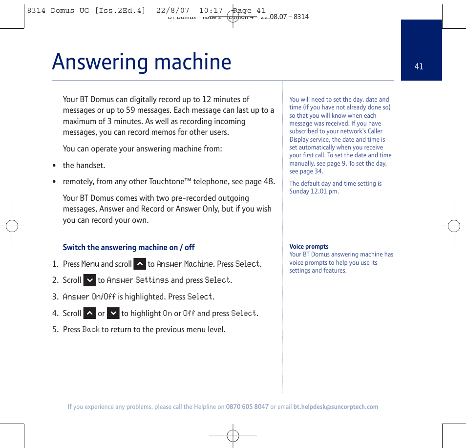 Answering machine | BT Domus User Manual | Page 41 / 72