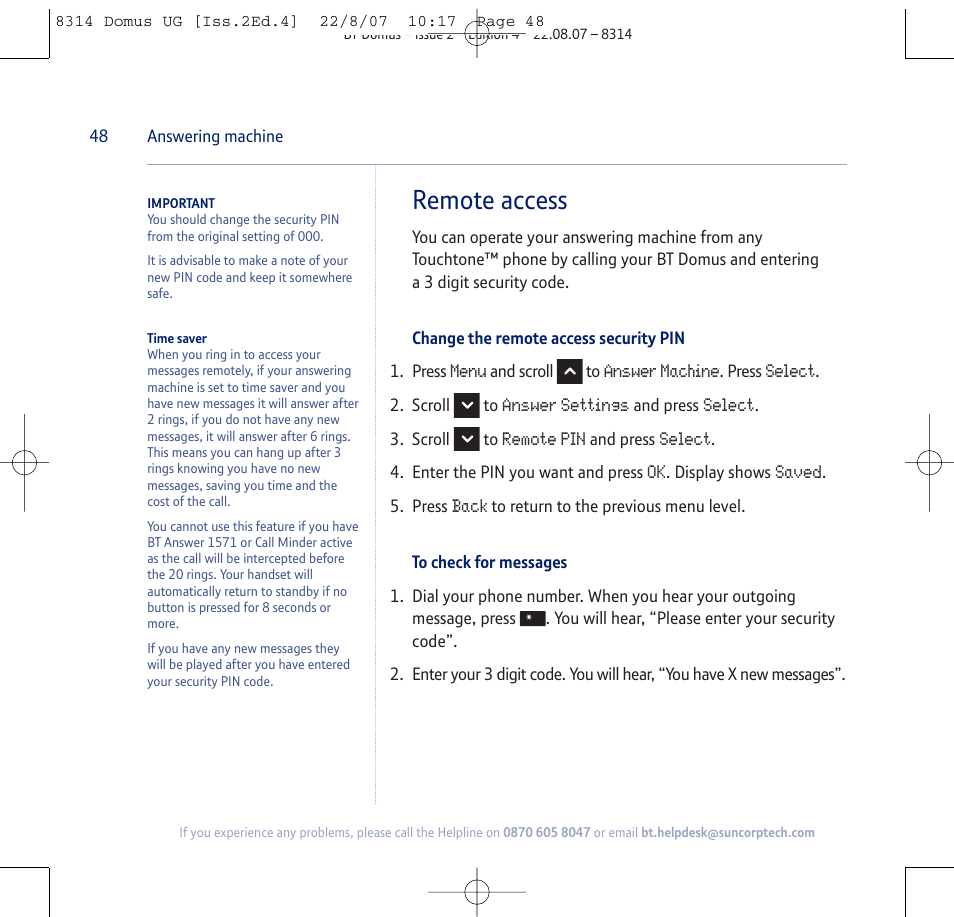 Remote access | BT Domus User Manual | Page 48 / 72