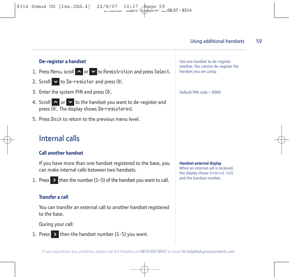 Internal calls | BT Domus User Manual | Page 59 / 72