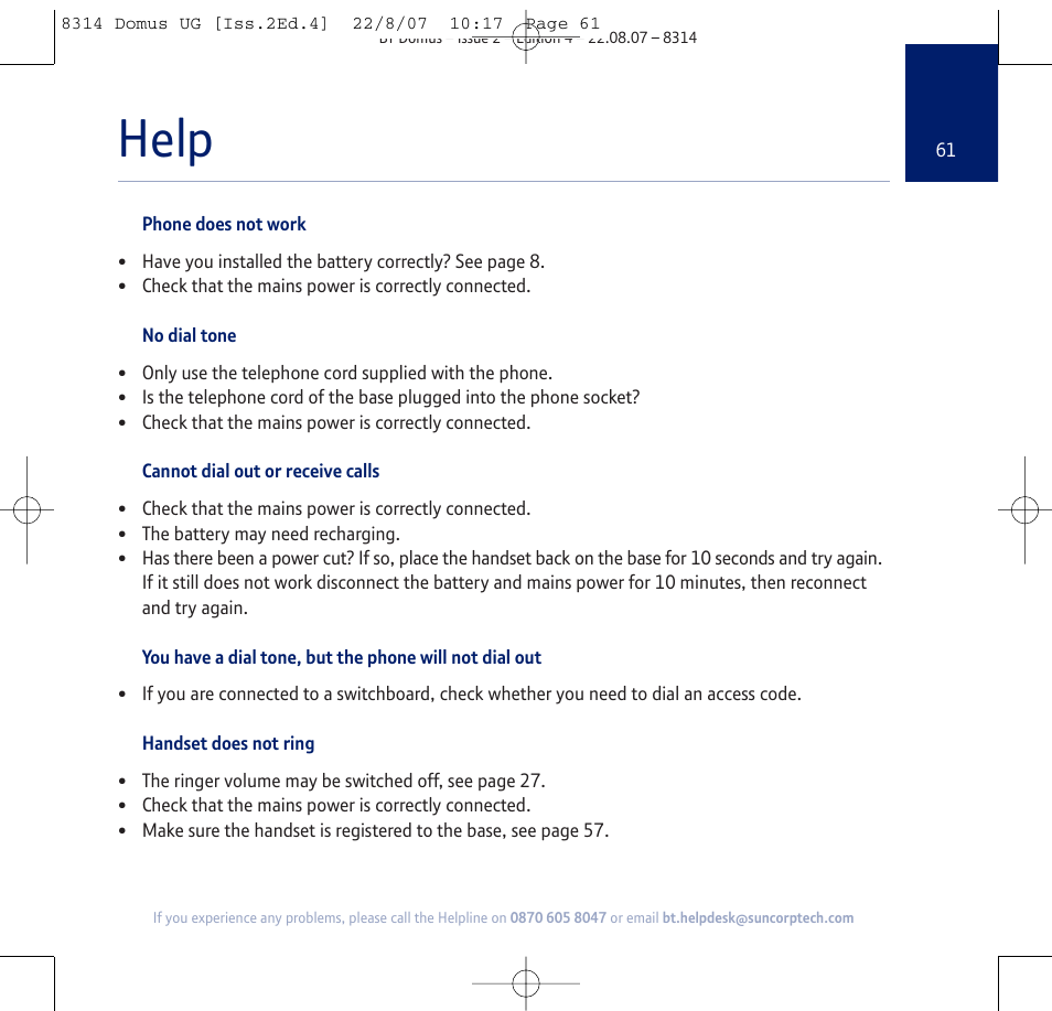 Help | BT Domus User Manual | Page 61 / 72