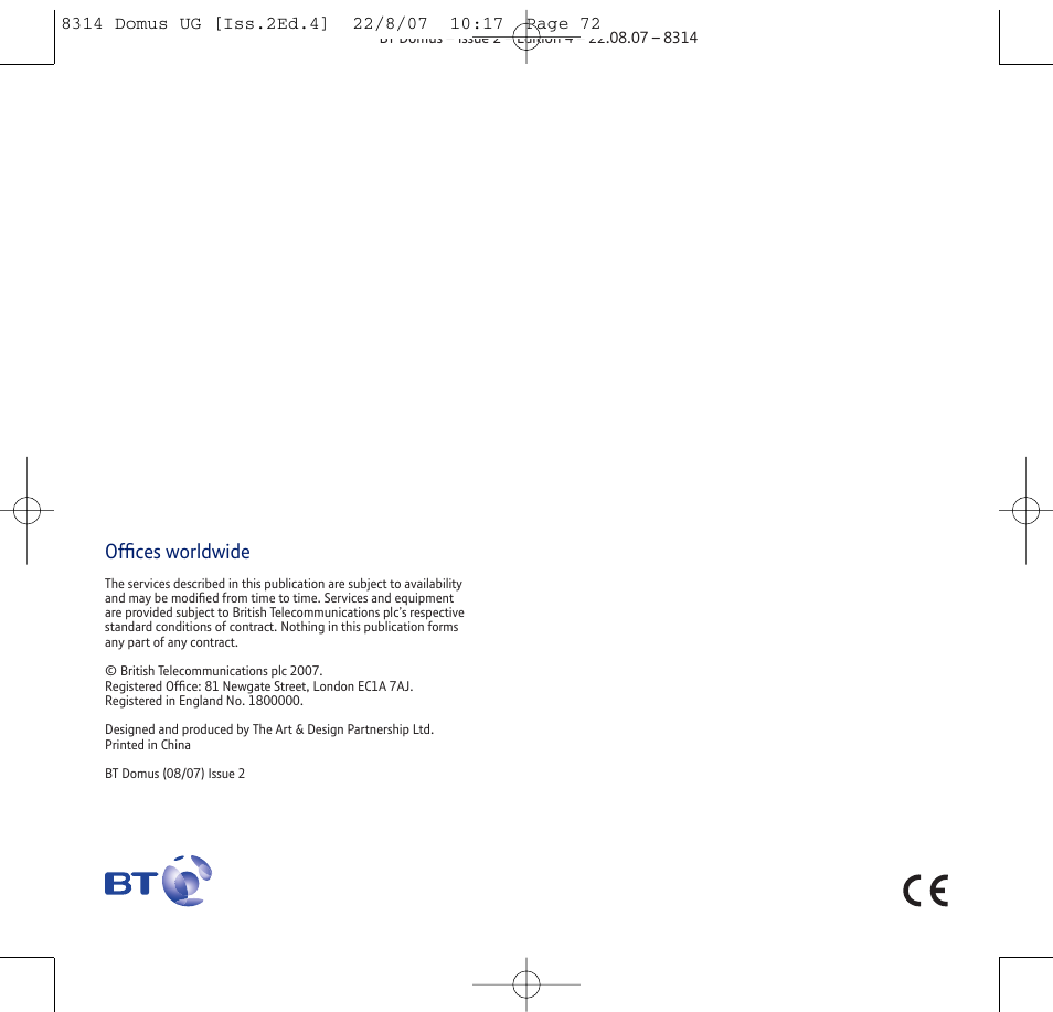 Offices worldwide | BT Domus User Manual | Page 72 / 72