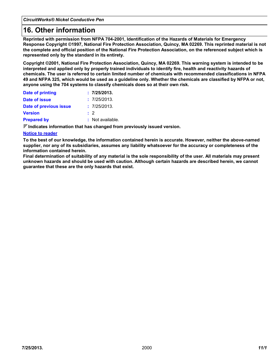 Other information | Chemtronics CircuitWorks® Nickel Conductive Pen CW2000 User Manual | Page 11 / 11