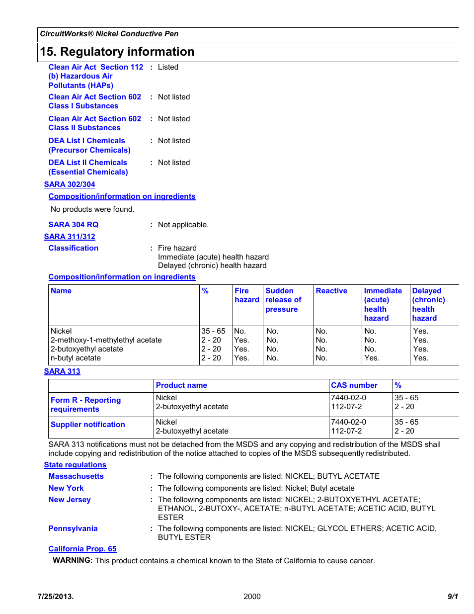 Regulatory information | Chemtronics CircuitWorks® Nickel Conductive Pen CW2000 User Manual | Page 9 / 11