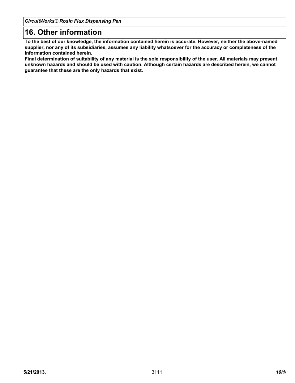 Other information | Chemtronics CircuitWorks® Rosin Flux Dispensing Pen CW8200 User Manual | Page 10 / 10