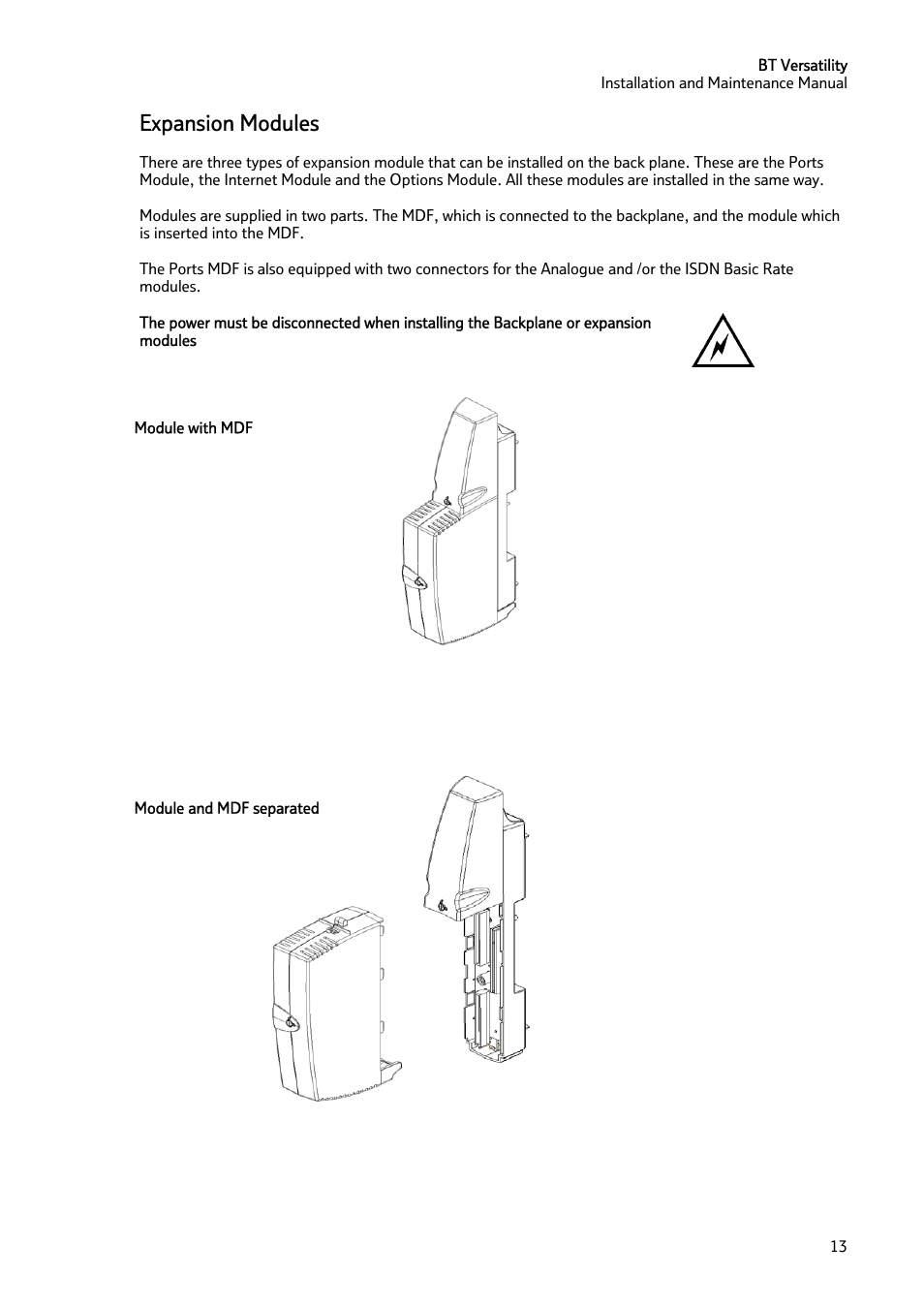 Expansion modules | BT Versatility User Manual | Page 14 / 59