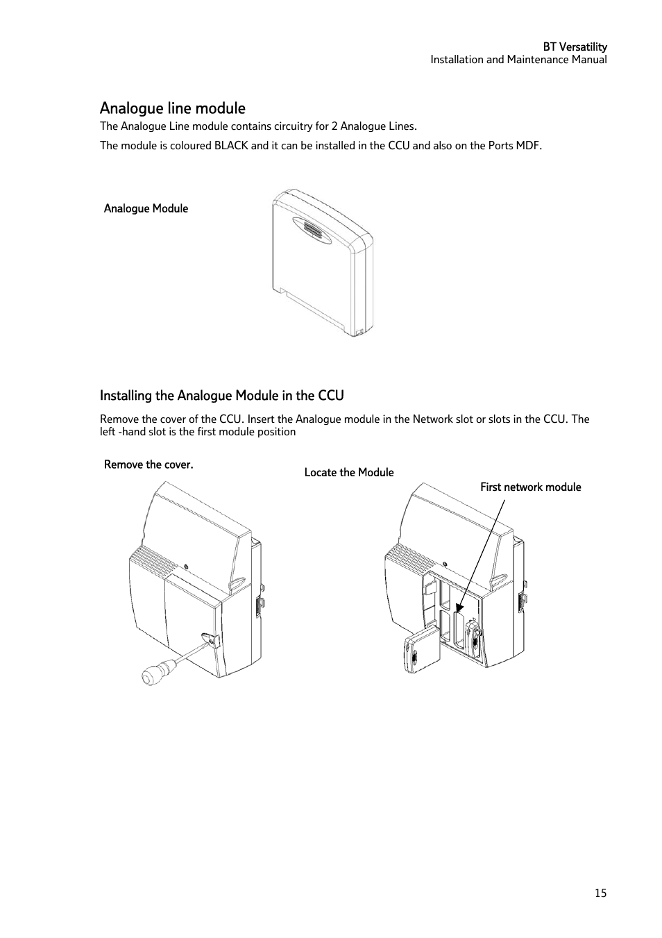 Analogue line module | BT Versatility User Manual | Page 16 / 59