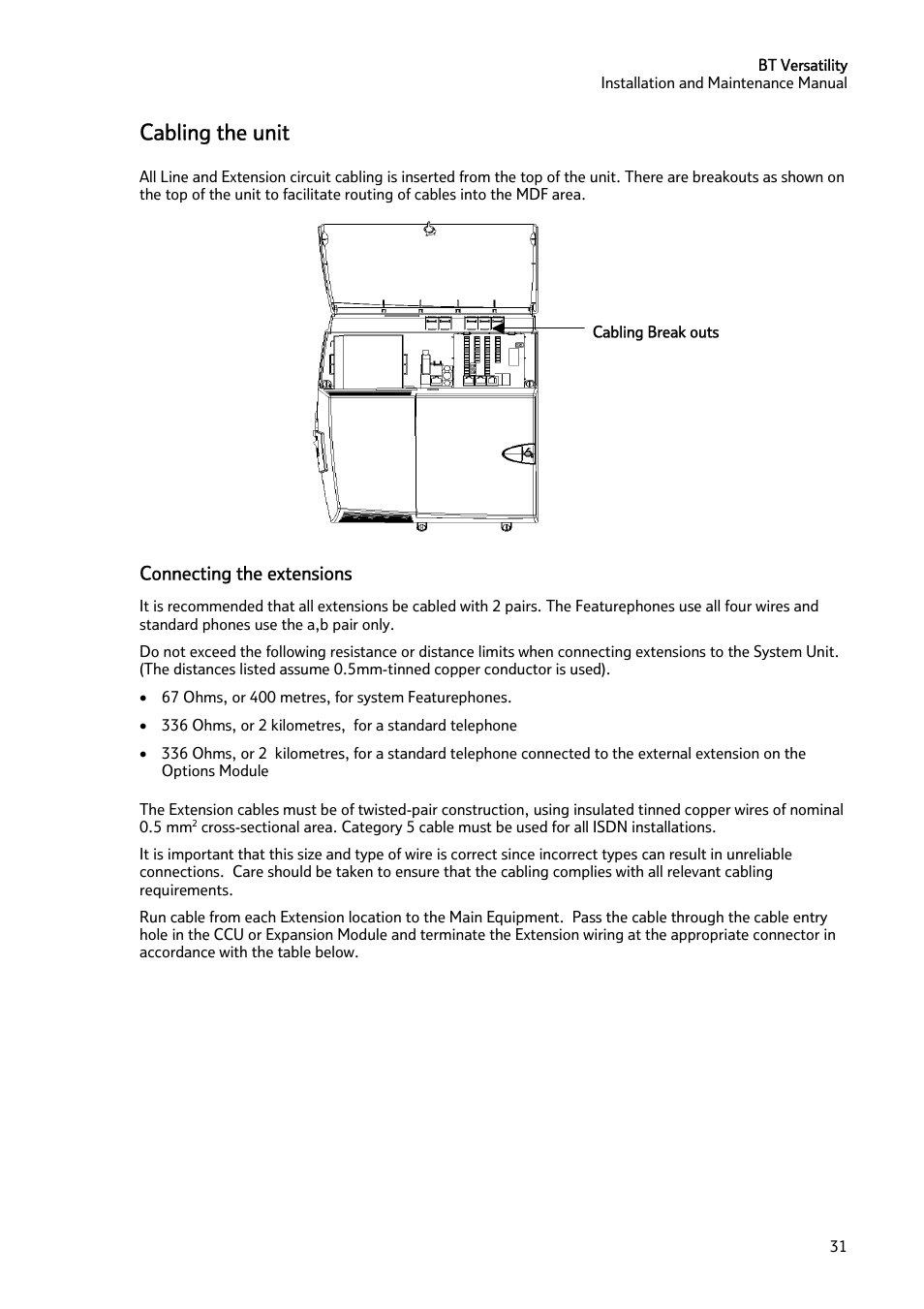 Cabling the unit | BT Versatility User Manual | Page 32 / 59