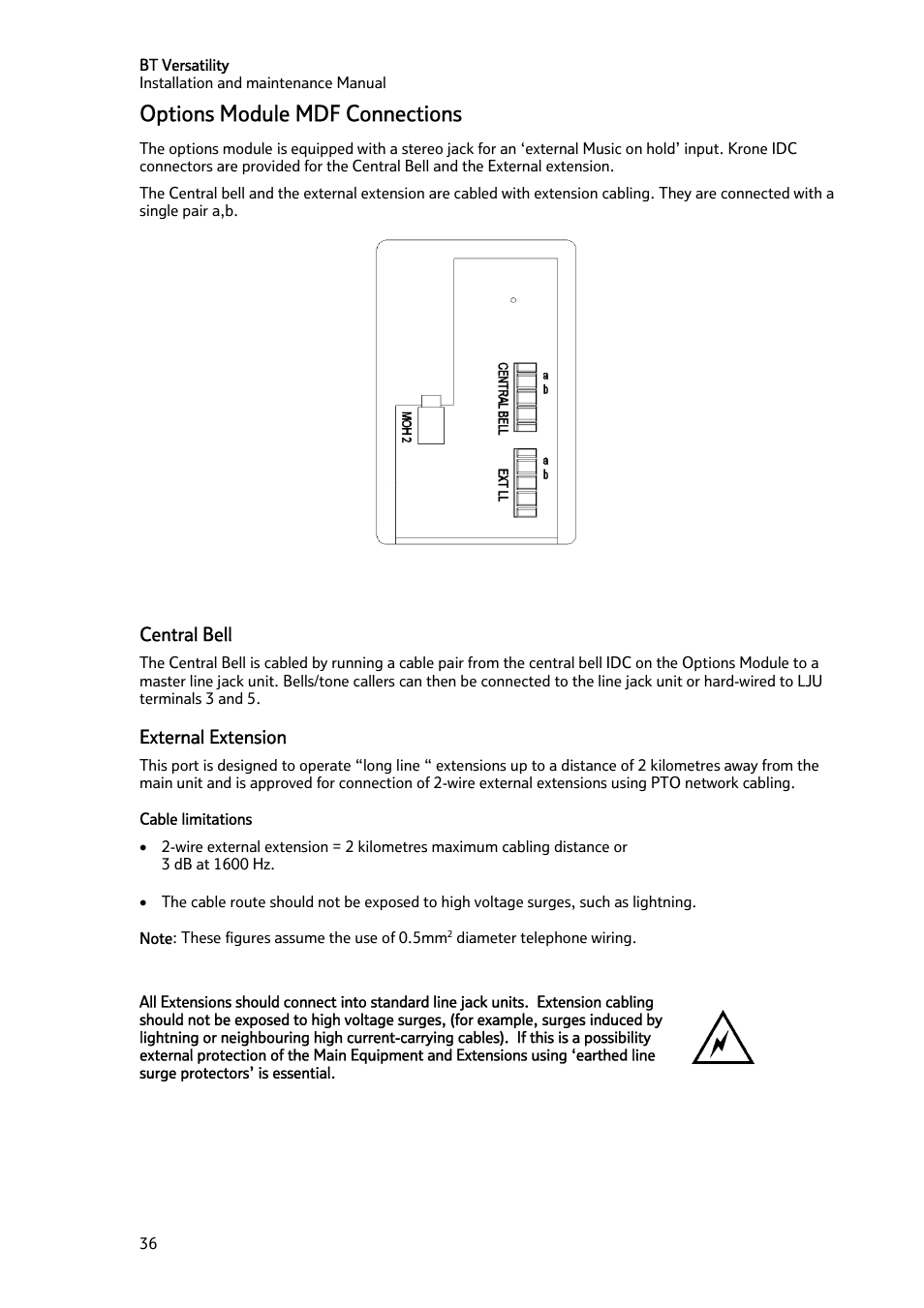 Options module mdf connections | BT Versatility User Manual | Page 37 / 59