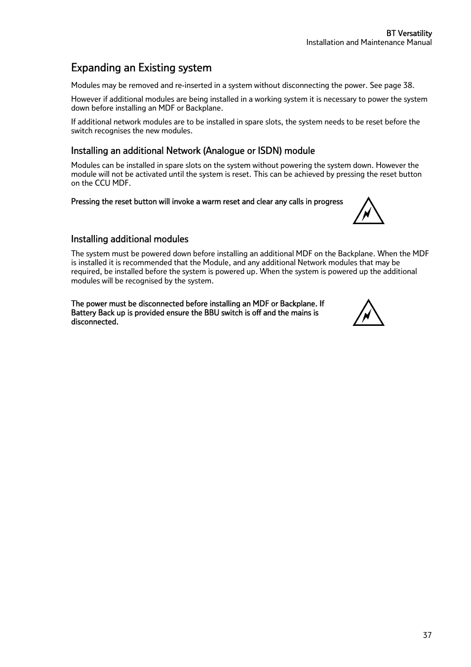 Expanding an existing system | BT Versatility User Manual | Page 38 / 59