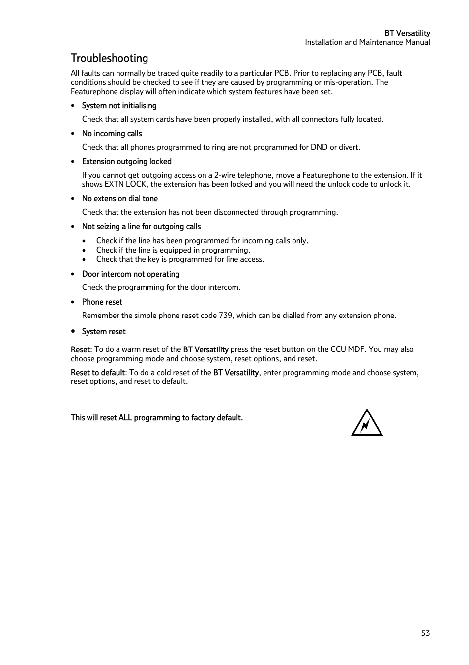 Troubleshooting | BT Versatility User Manual | Page 54 / 59