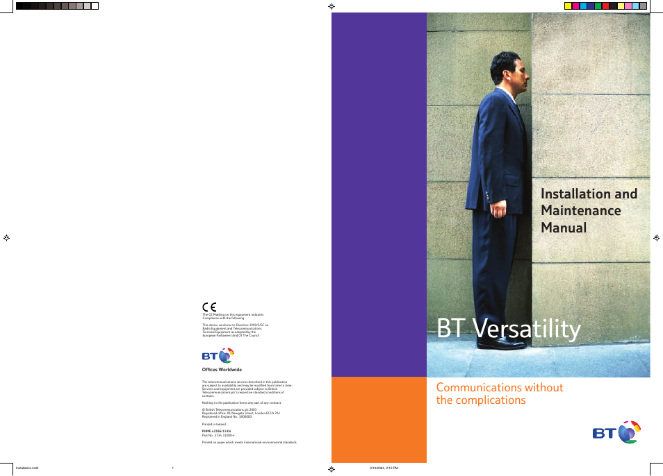 Bt versatility, Installation and maintenance manual, Communications without the complications | BT Versatility User Manual | Page 59 / 59