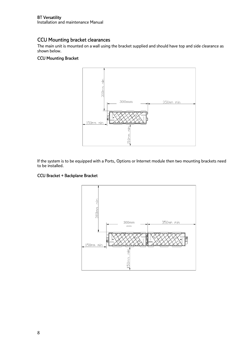 Ccu mounting bracket clearances | BT Versatility User Manual | Page 9 / 59