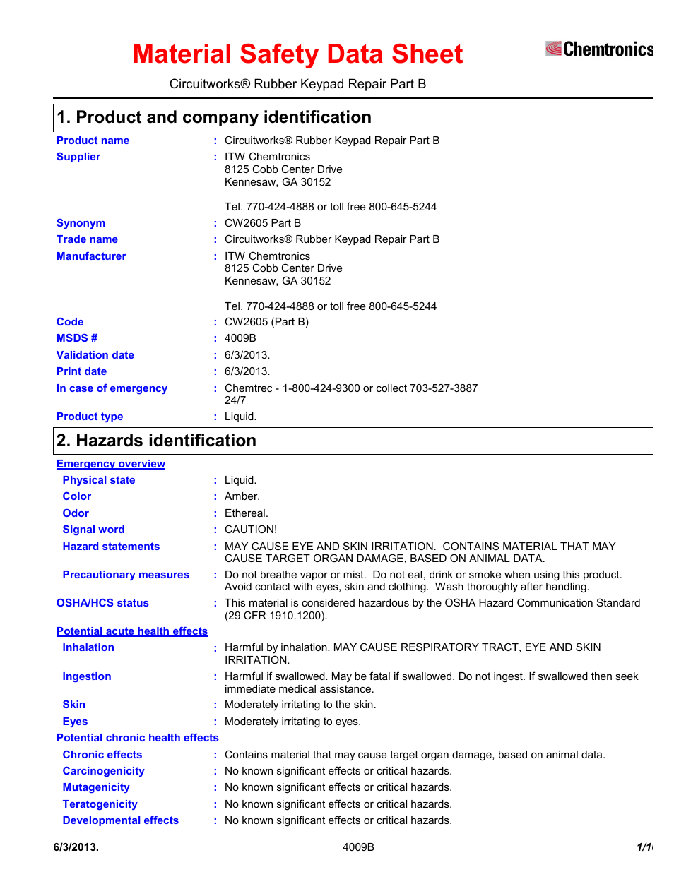 Chemtronics CircuitWorks® Rubber Keypad Repair Kit CW2605 User Manual | 10 pages