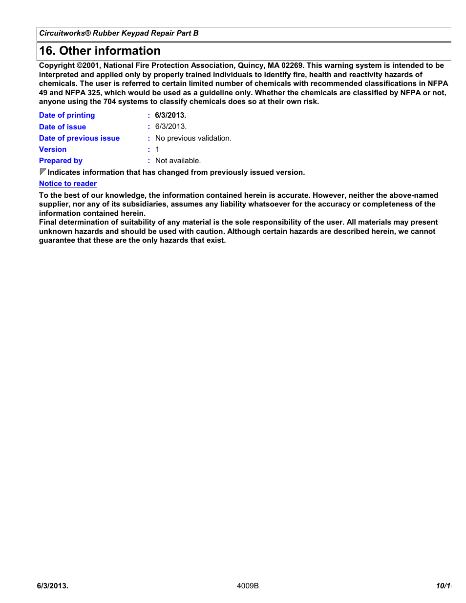 Other information | Chemtronics CircuitWorks® Rubber Keypad Repair Kit CW2605 User Manual | Page 10 / 10