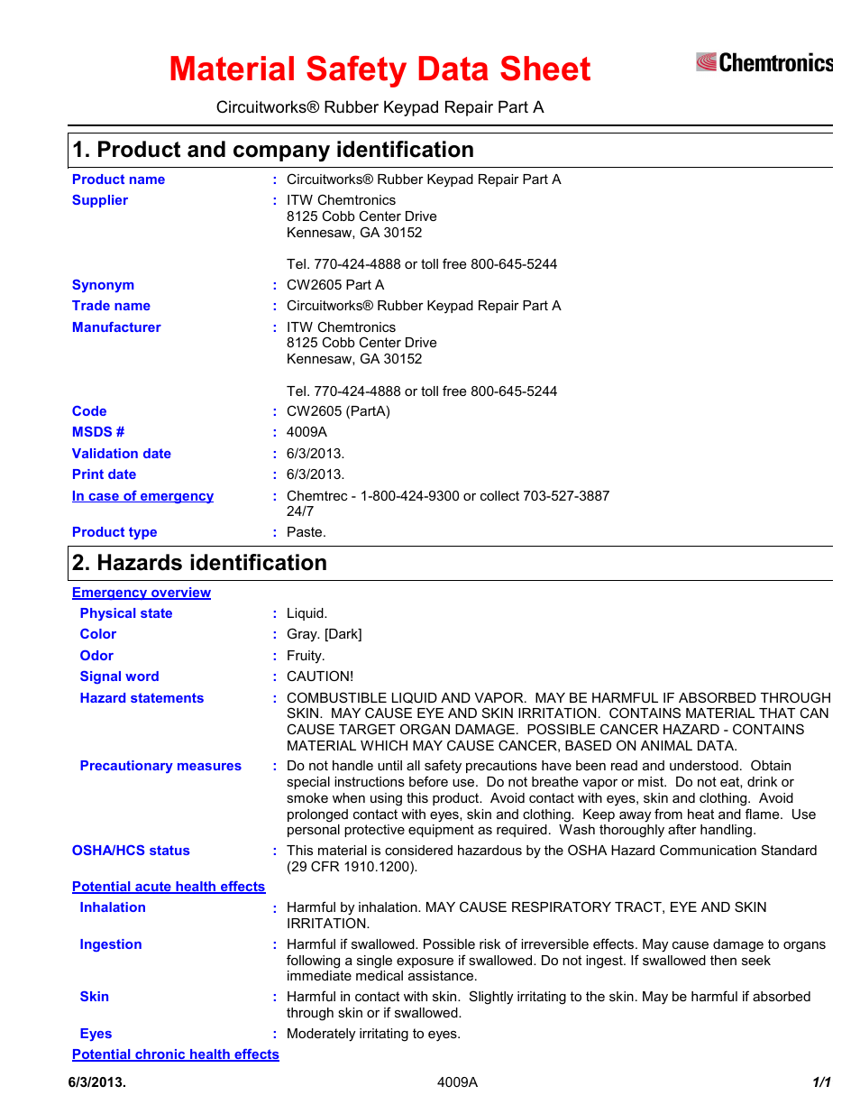 Chemtronics CircuitWorks® Rubber Keypad Repair Kit CW2605 User Manual | 11 pages