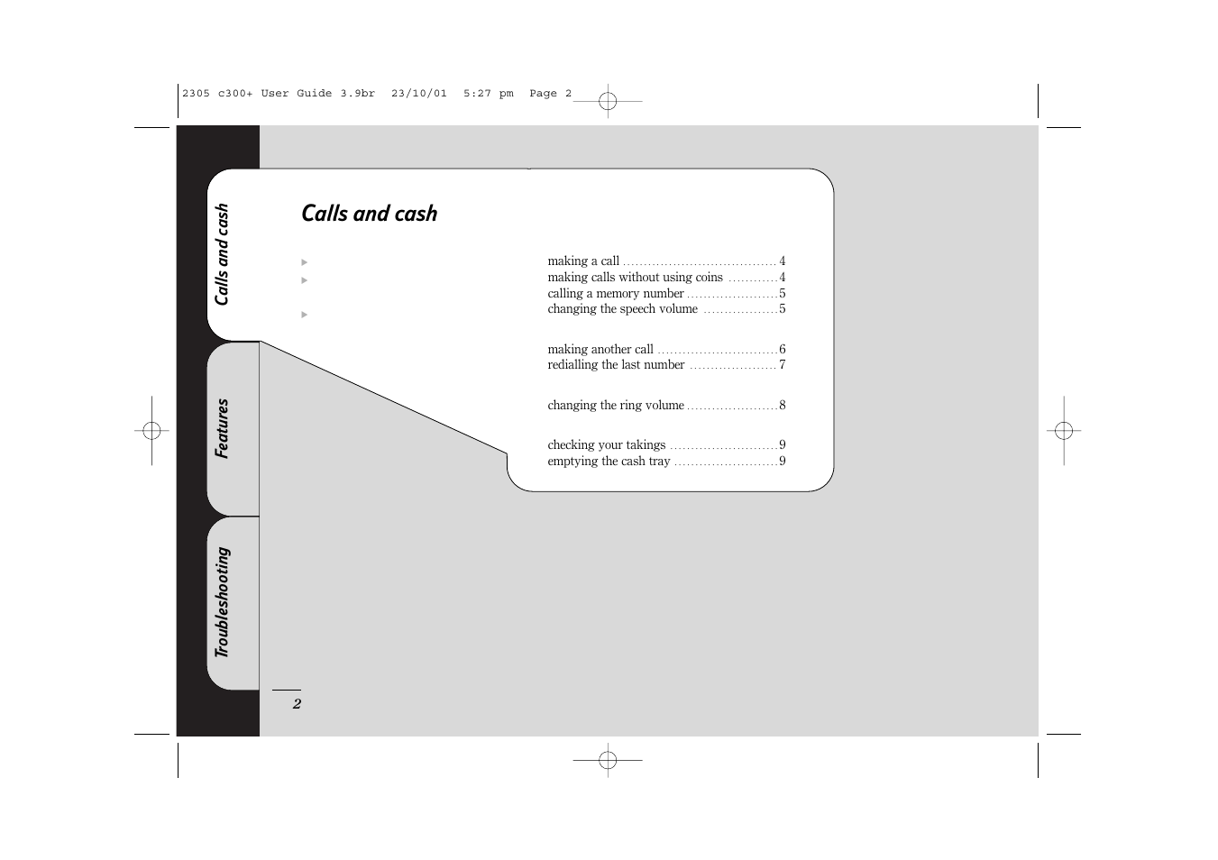 Calls and cash | BT 300 Plus User Manual | Page 2 / 24
