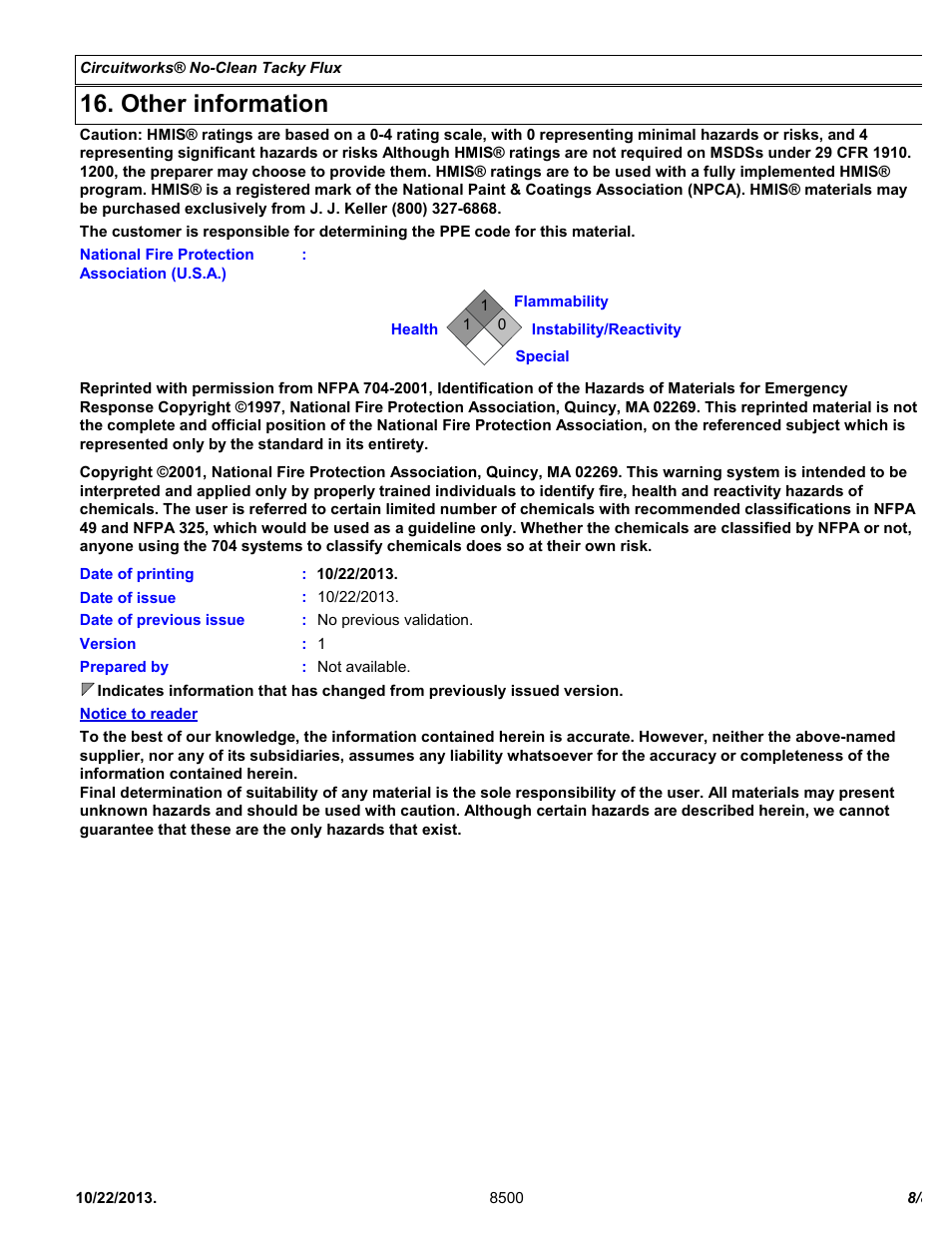 Other information | Chemtronics CircuitWorks® No-Clean Tacky Flux CW8510 User Manual | Page 8 / 8