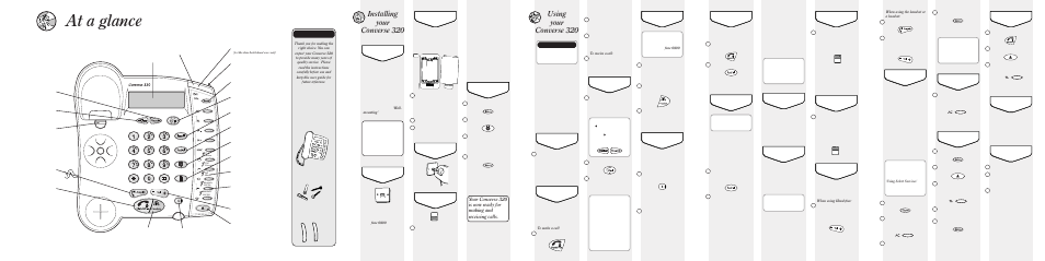 At a glance, Installing your converse 320, Using your converse 320 | Important | BT 320 User Manual | Page 2 / 11