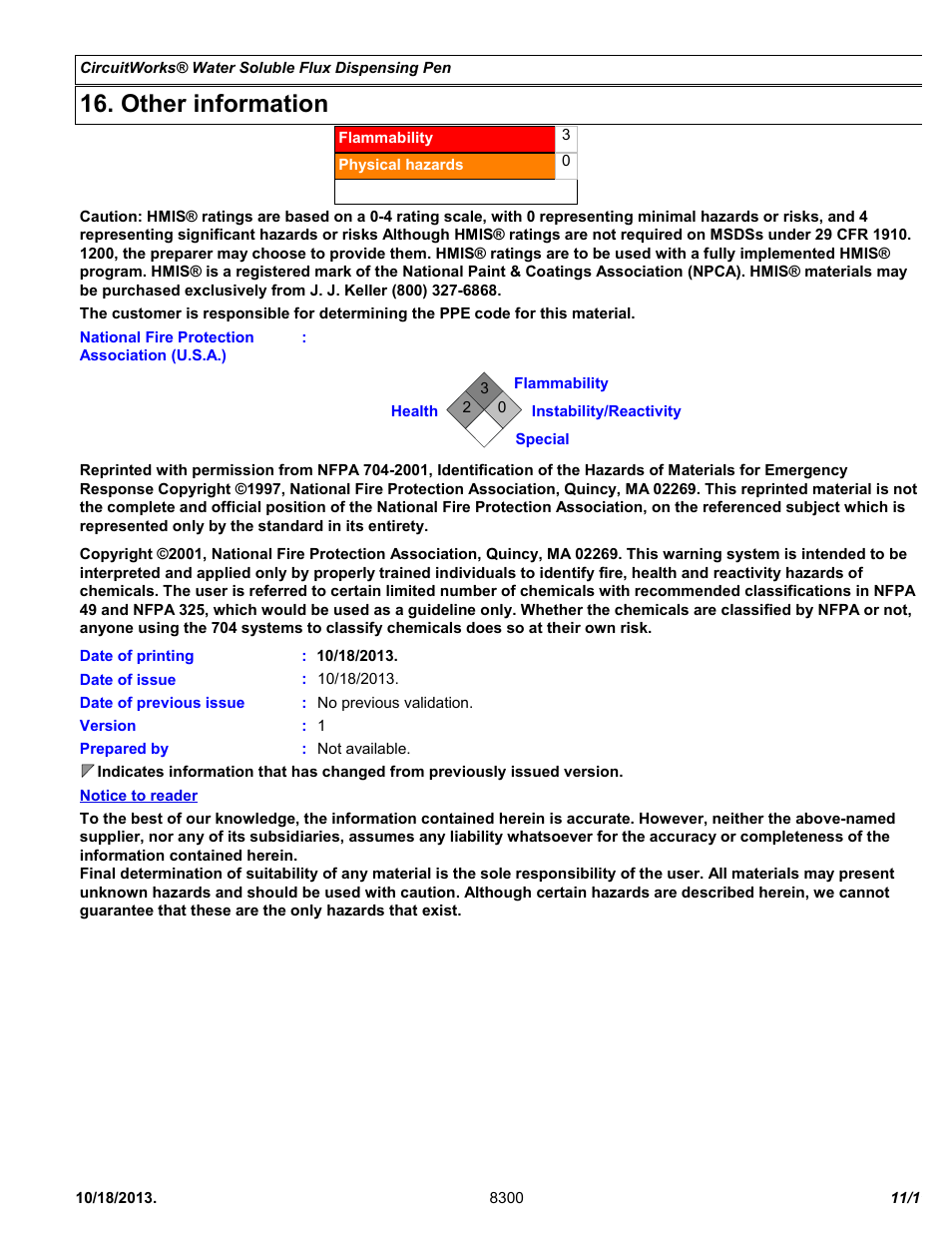 Other information | Chemtronics CircuitWorks Water Soluble Flux Dispensing Pen CW8300 User Manual | Page 11 / 11