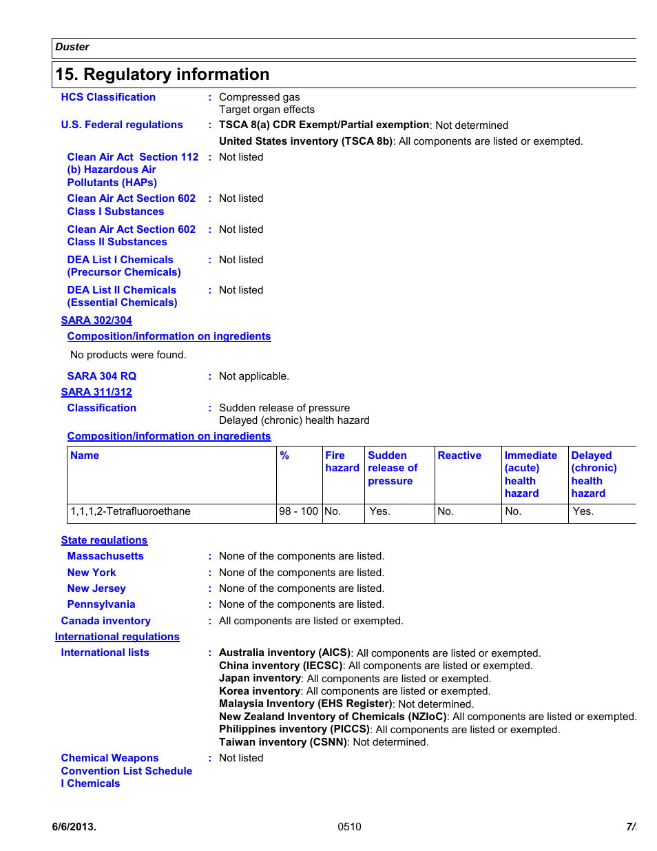 Regulatory information | Chemtronics Duster ES1617 User Manual | Page 7 / 9