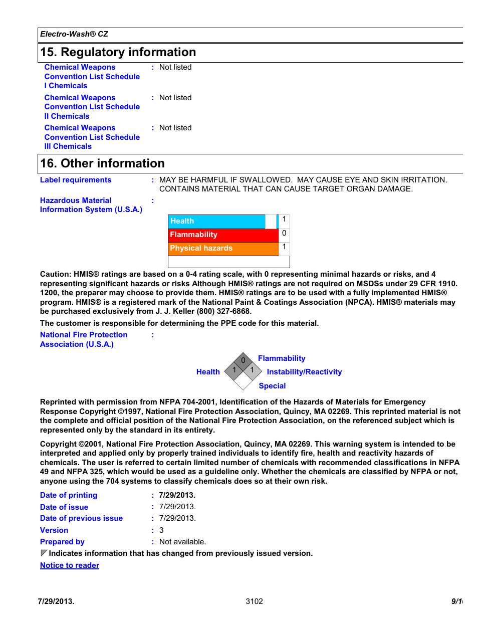 Regulatory information, Other information | Chemtronics Electro-Wash CZ ES7100 User Manual | Page 9 / 10