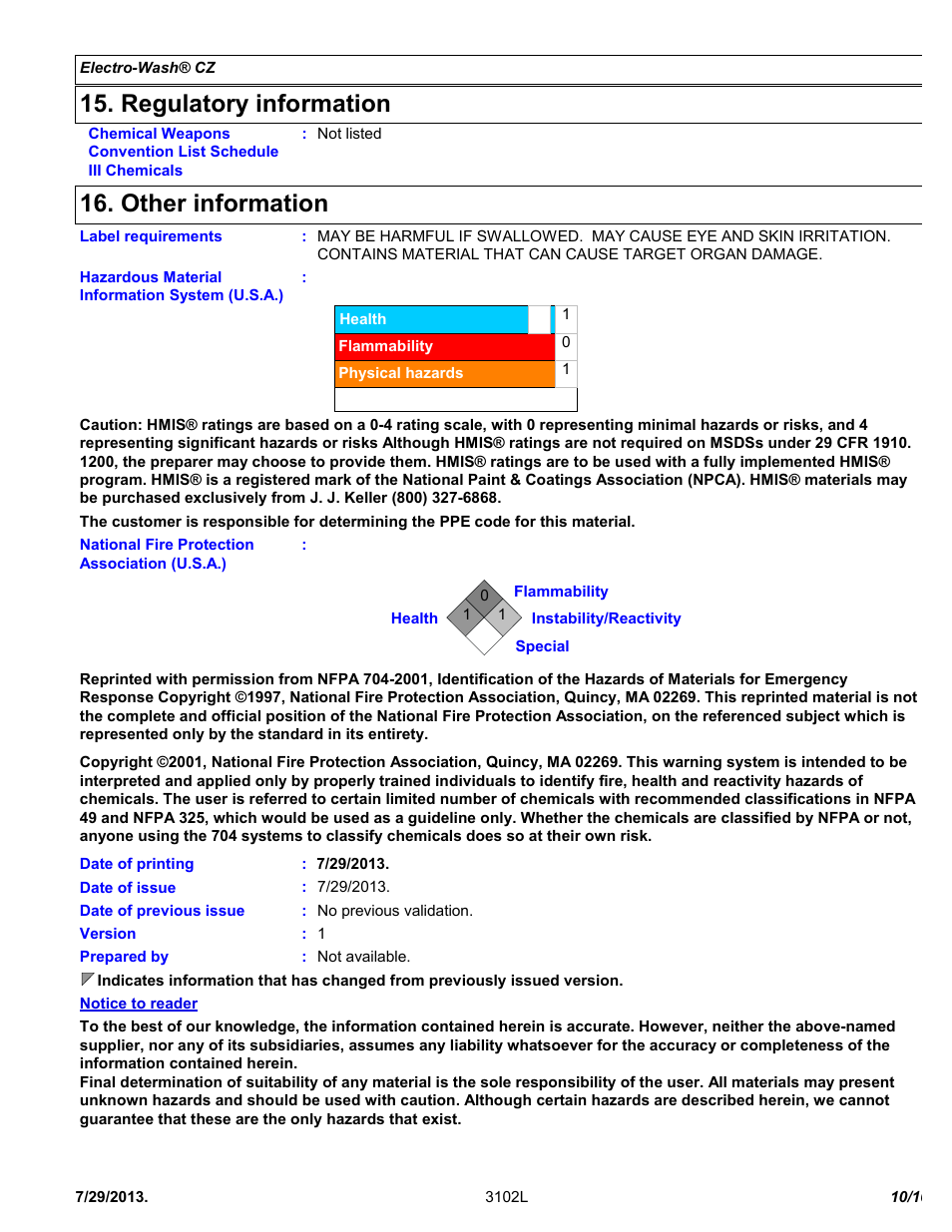 Regulatory information, Other information | Chemtronics Electro-Wash CZ ES7101 User Manual | Page 10 / 10