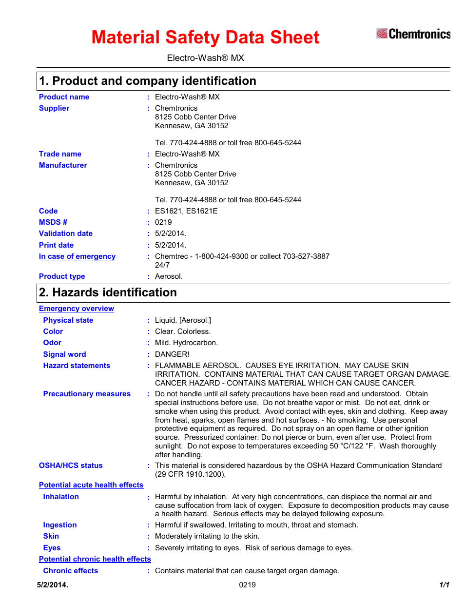 Chemtronics Electro-Wash MX ES1621 User Manual | 11 pages