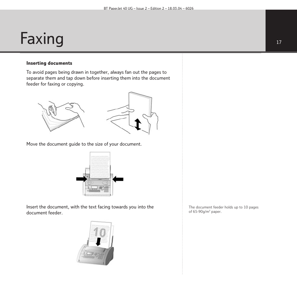Faxing | BT PaperJet 40 User Manual | Page 17 / 52