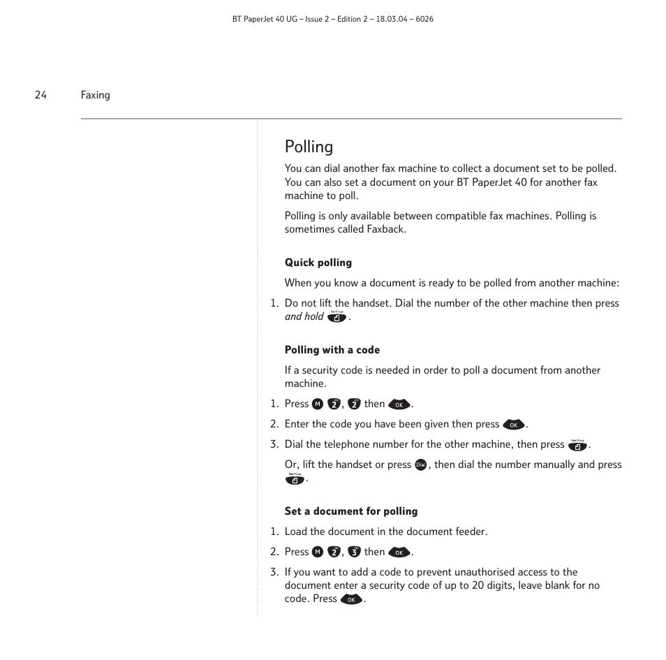 Polling | BT PaperJet 40 User Manual | Page 24 / 52