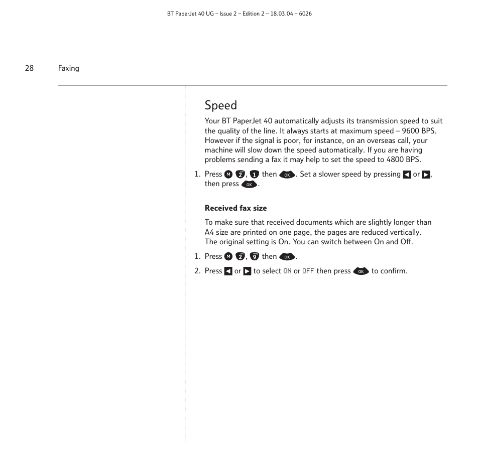 Speed | BT PaperJet 40 User Manual | Page 28 / 52