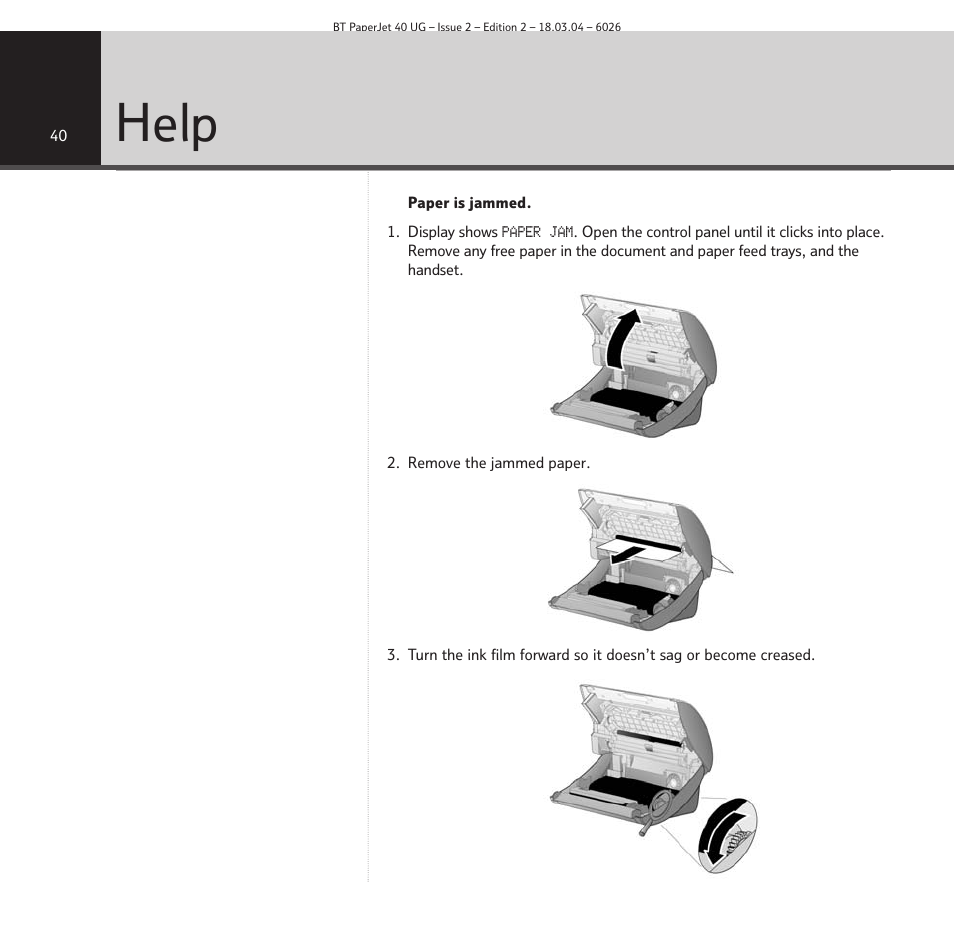 Help | BT PaperJet 40 User Manual | Page 40 / 52