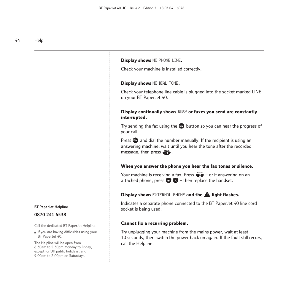 BT PaperJet 40 User Manual | Page 44 / 52