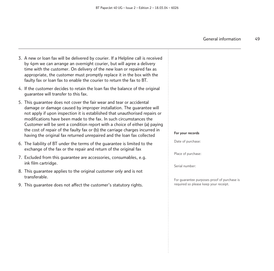 BT PaperJet 40 User Manual | Page 49 / 52