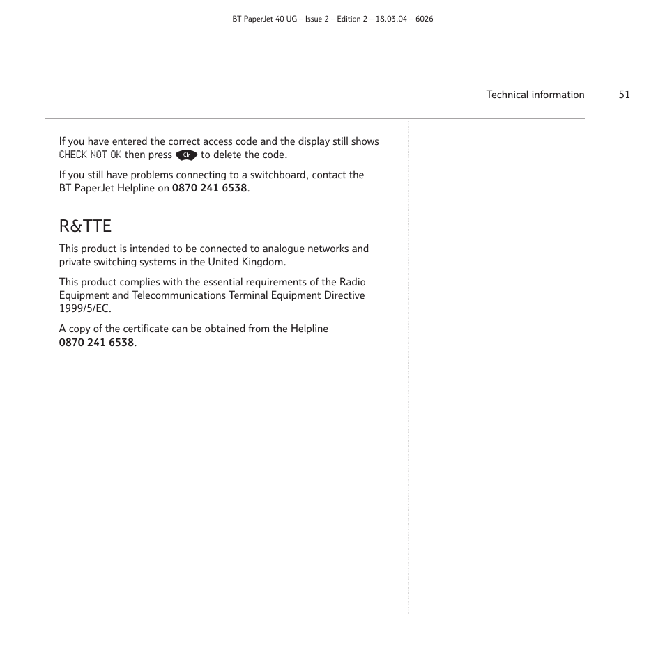 R&tte | BT PaperJet 40 User Manual | Page 51 / 52