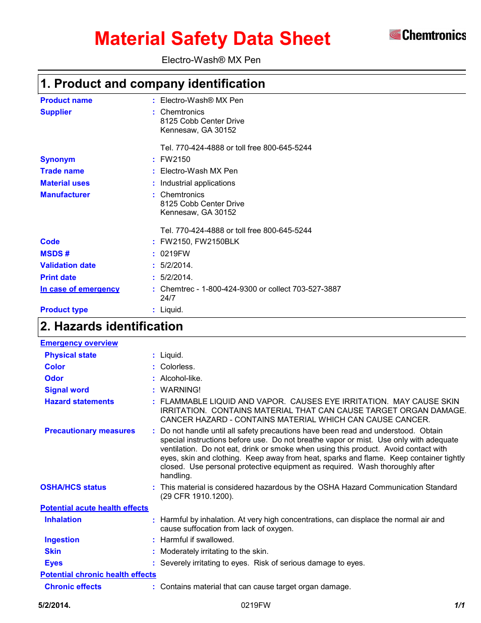 Chemtronics Electro-Wash MX Pen FW2150BLK User Manual | 11 pages