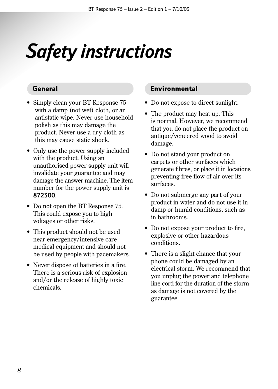 Safety instructions | BT 75 User Manual | Page 10 / 32