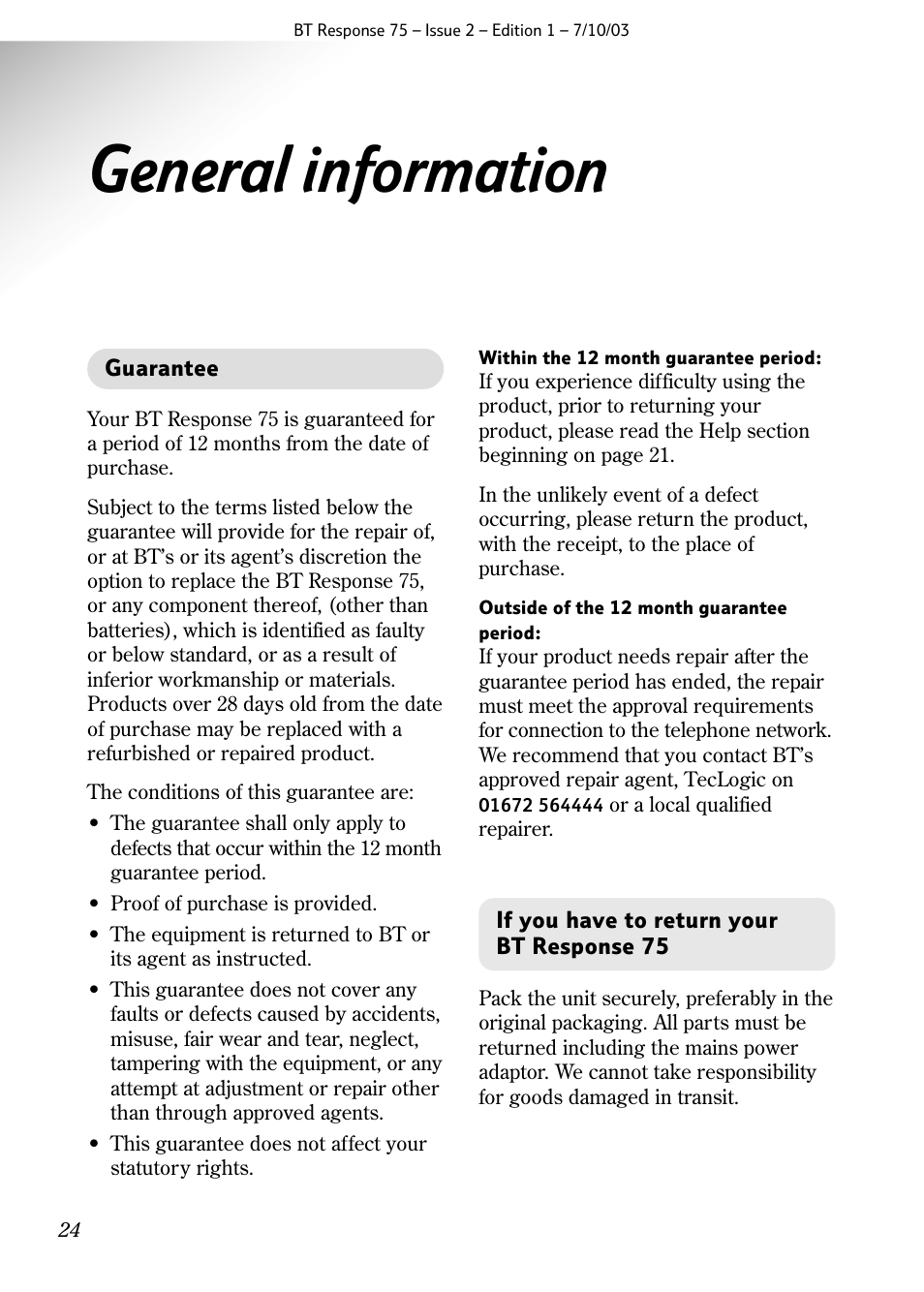 General information | BT 75 User Manual | Page 26 / 32