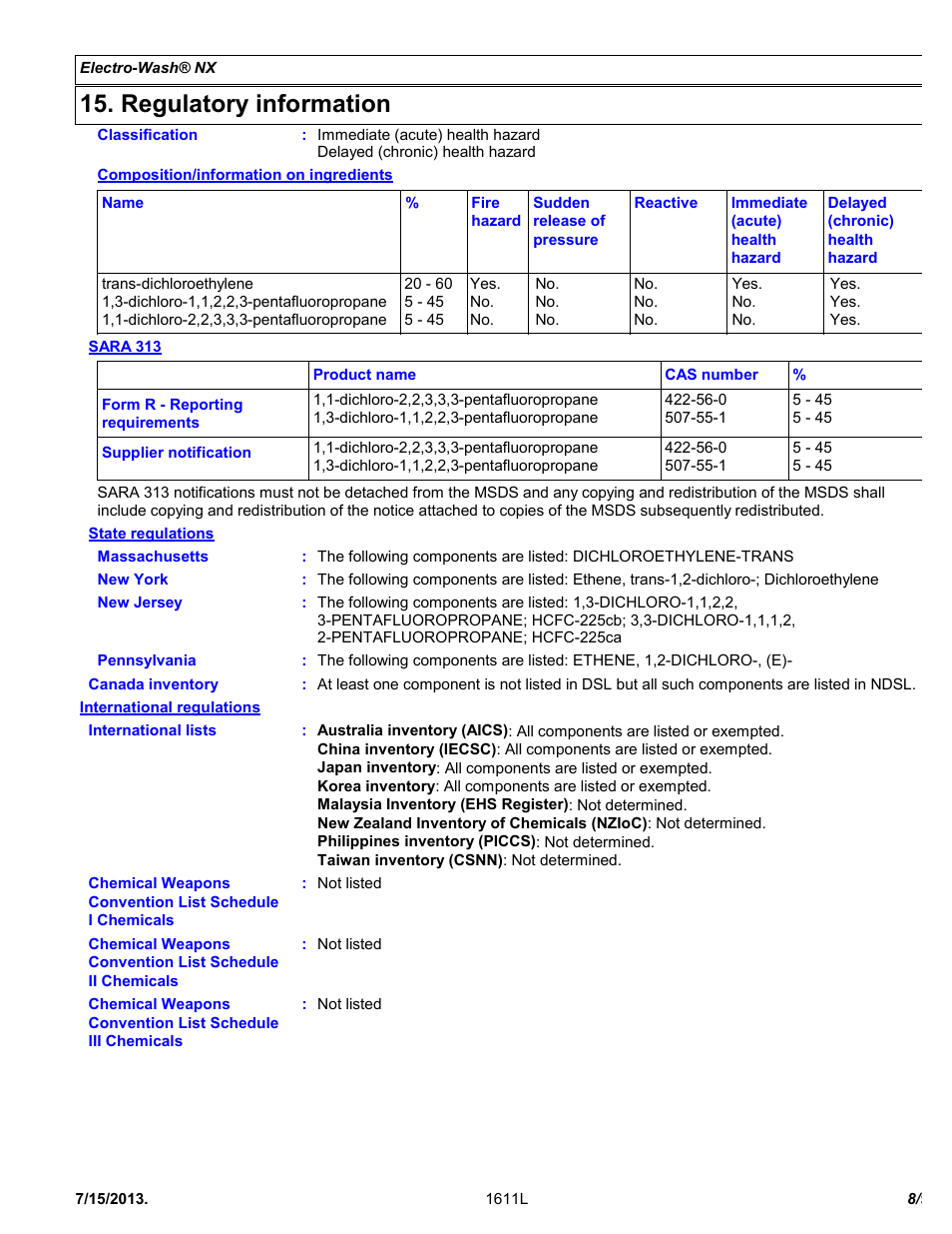 Regulatory information | Chemtronics Electro-Wash NX ES111 User Manual | Page 8 / 9