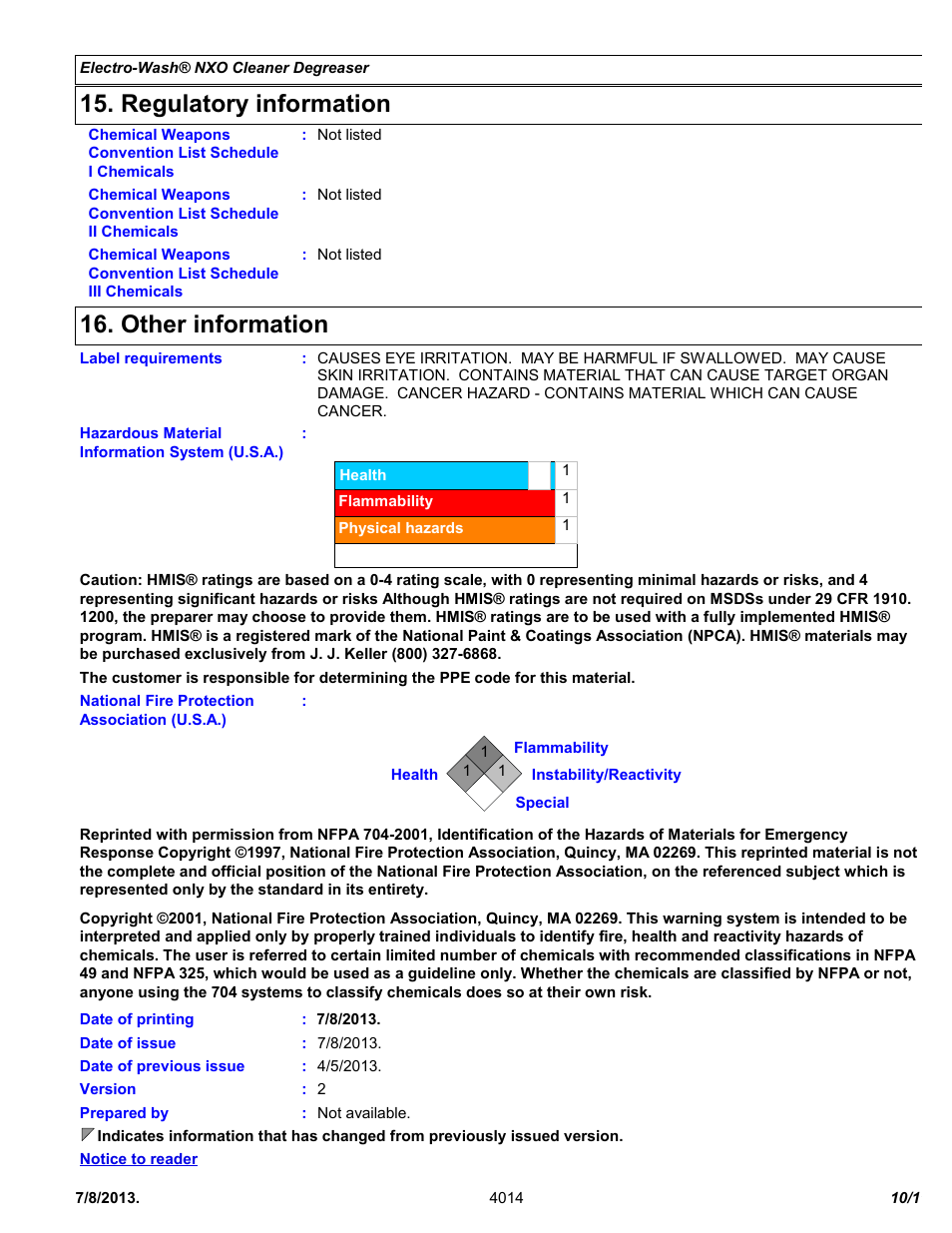 Regulatory information, Other information | Chemtronics Electro-Wash NXO ES1607 User Manual | Page 10 / 11