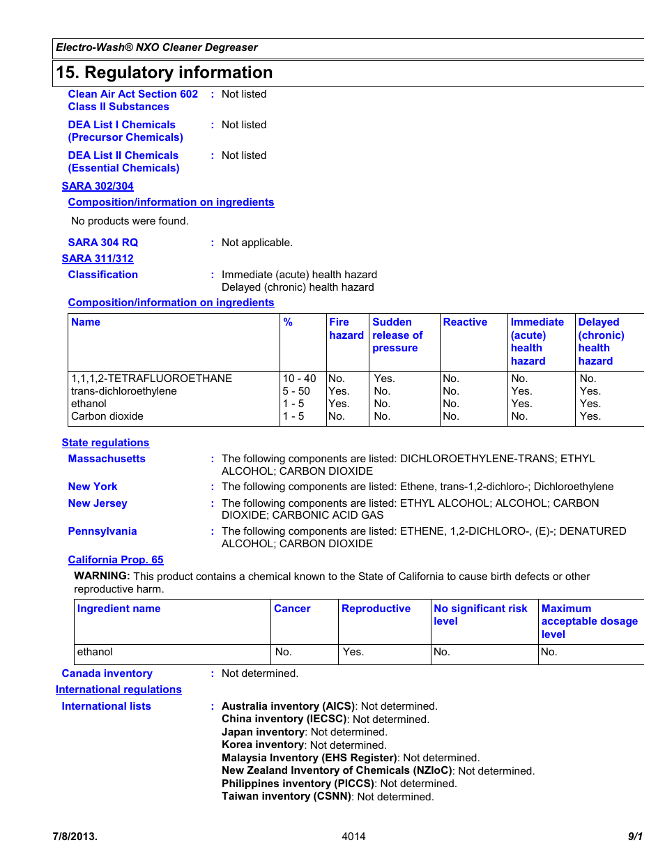 Regulatory information | Chemtronics Electro-Wash NXO ES1607 User Manual | Page 9 / 11